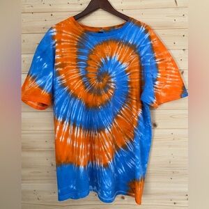 NEW GILDAN XL Unisex SoftStyle Tie-Dye T-shirt Blue Orange Spiral Retro Hippie